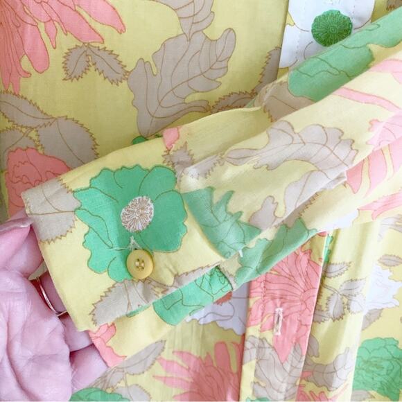 Vintage 70's Vibe Yellow Floral Button Front Long Sleeve Shorts Romper 13/14 - Picture 6 of 8